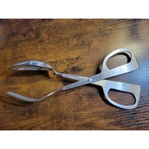 Norpro Silver Stainless Steel Salad Tongs - Spoon & Fork - 10-1/2" Long (used)